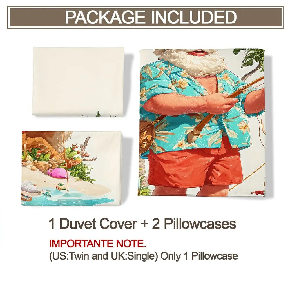 Christmas Tropical Santa Fishing Beach Christmas Gift Duvet Cover Set Kids Bedding Set