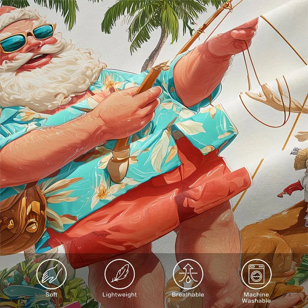Christmas Tropical Santa Fishing Beach Christmas Gift Duvet Cover Set Kids Bedding Set