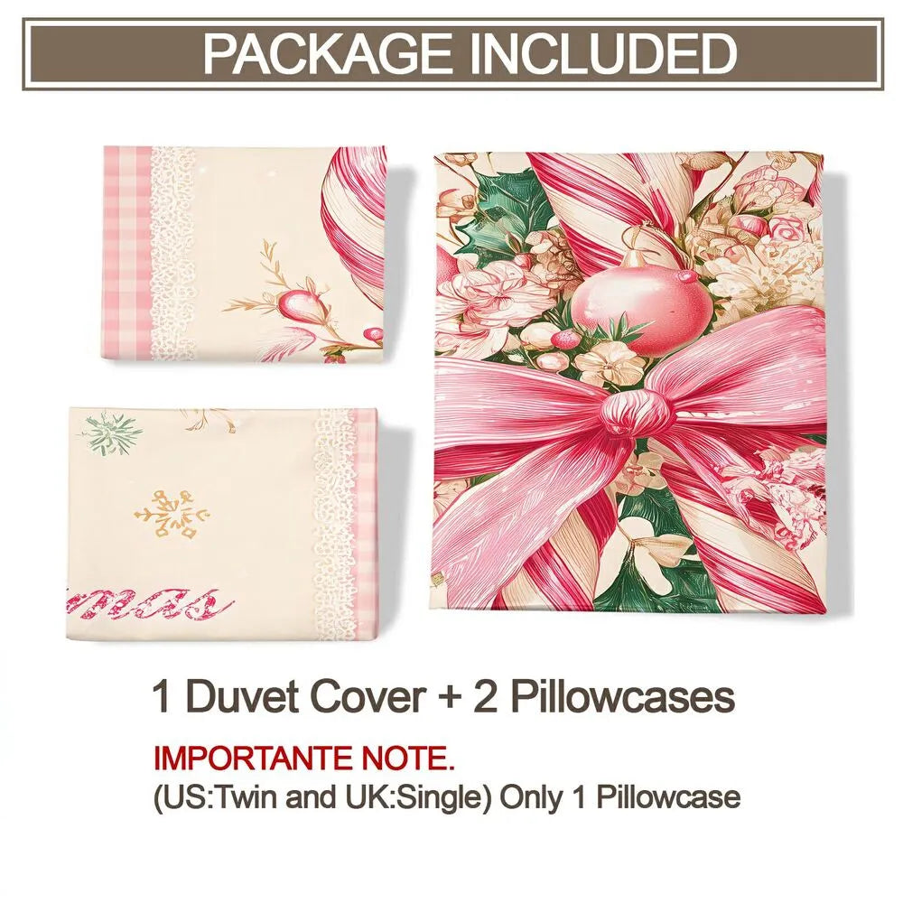 Christmas Vintage Candy Cane Pink Beige Christmas Gift Duvet Cover Set Kids Bedding Set