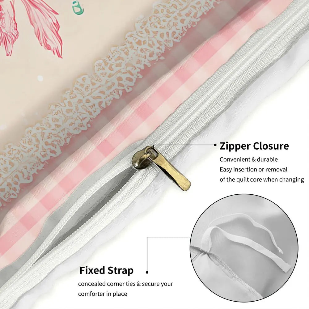 Christmas Vintage Candy Cane Pink Beige Christmas Gift Duvet Cover Set Kids Bedding Set