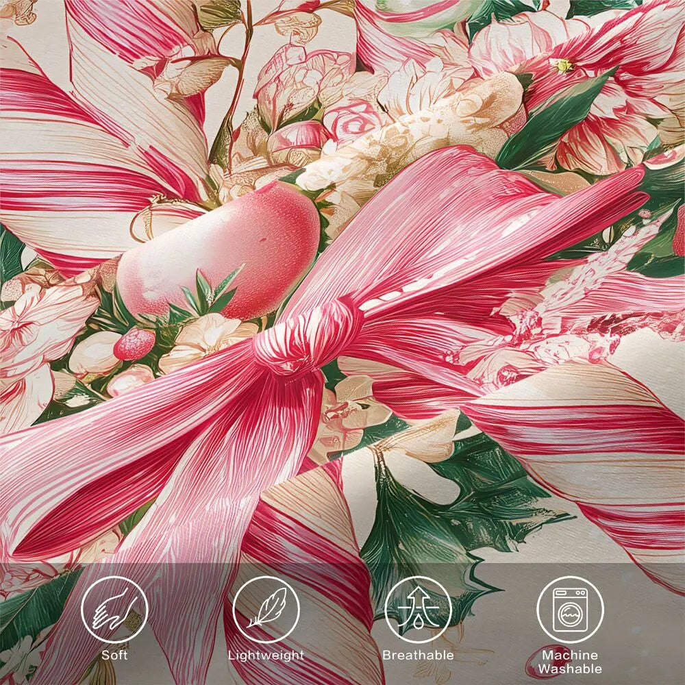 Christmas Vintage Candy Cane Pink Beige Christmas Gift Duvet Cover Set Kids Bedding Set