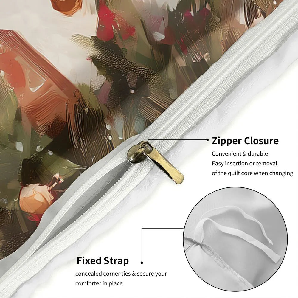 Christmas Vintage Couple Baking Cookies Beige Christmas Gift Duvet Cover Set Kids Bedding Set