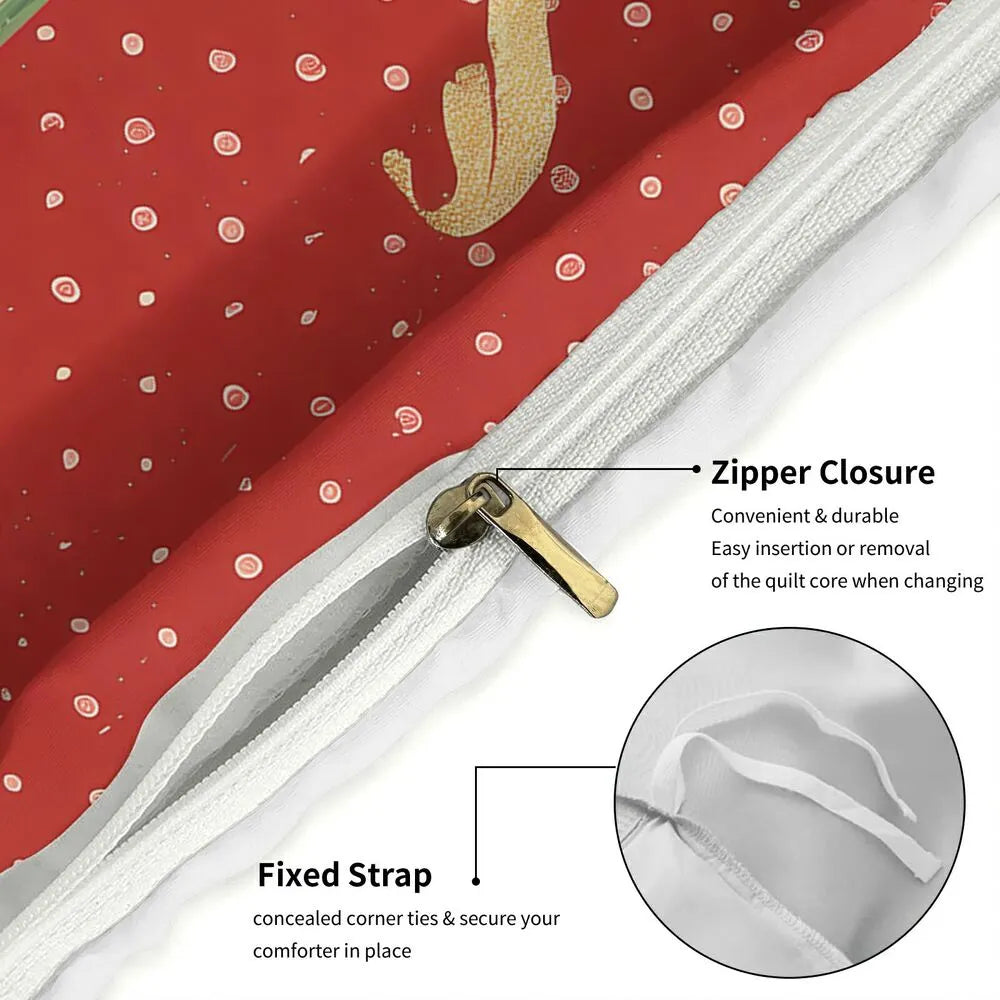 Christmas Vintage Elf Cats Merry Christmas Red Green Christmas Gift Duvet Cover Set Kids Bedding Set