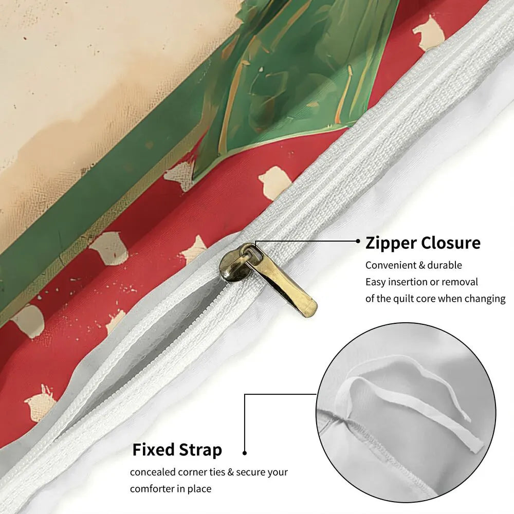 Christmas Vintage Elf Kittens Gifts Merry Christmas Beige Christmas Gift Duvet Cover Set Kids Bedding Set