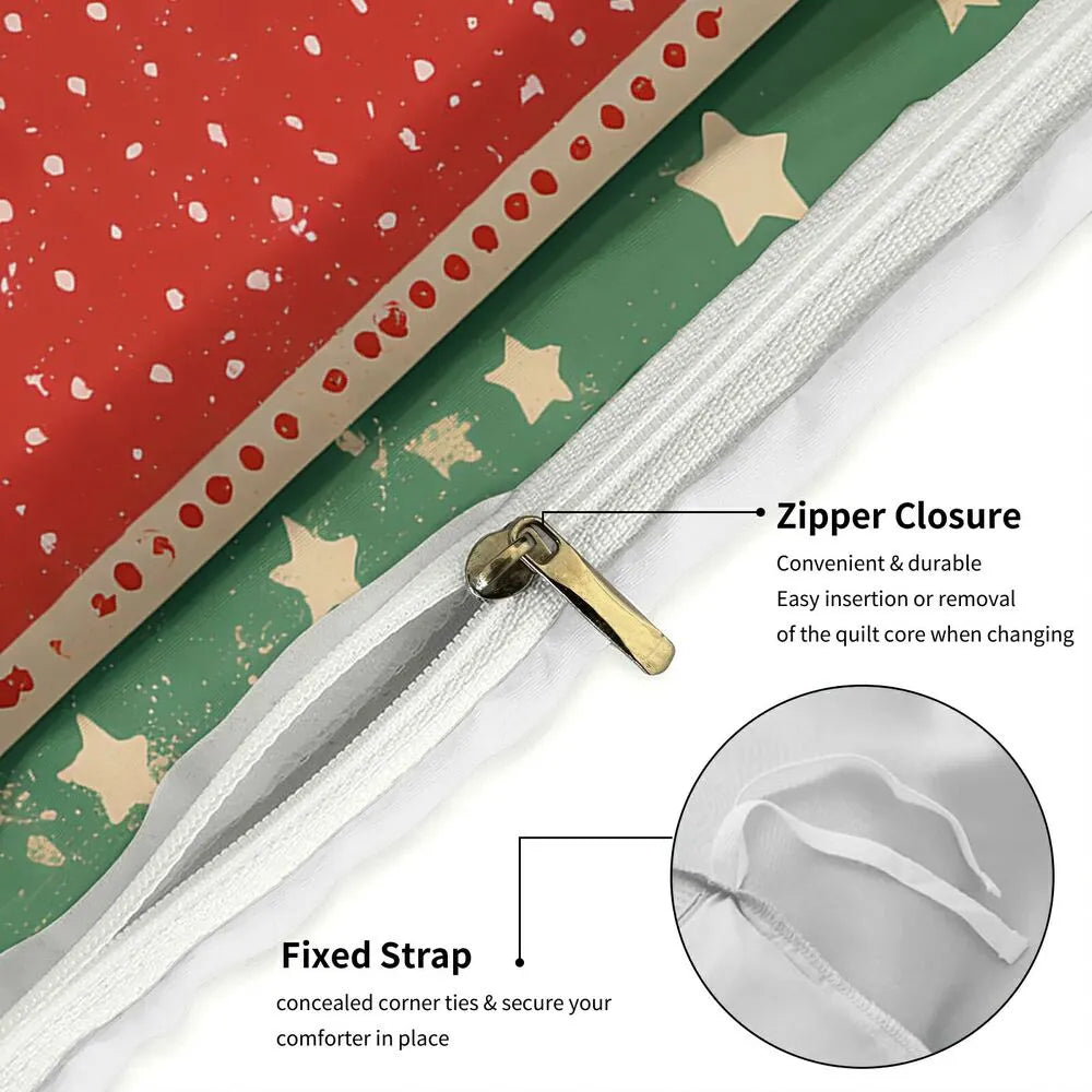 Christmas Vintage Elf Kittens Merry Christmas Red Green Christmas Gift Duvet Cover Set Kids Bedding Set