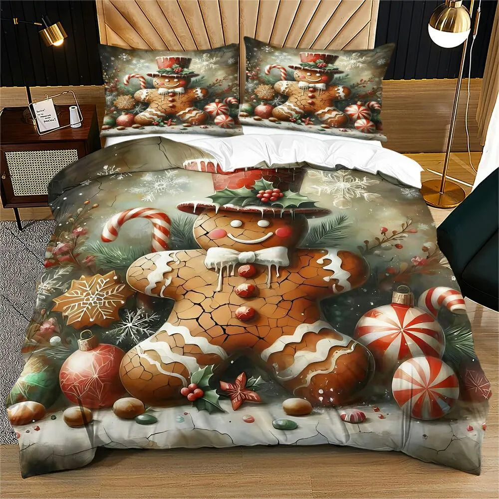 Christmas Vintage Gingerbread Man Christmas Gift Duvet Cover Set Kids Bedding Set