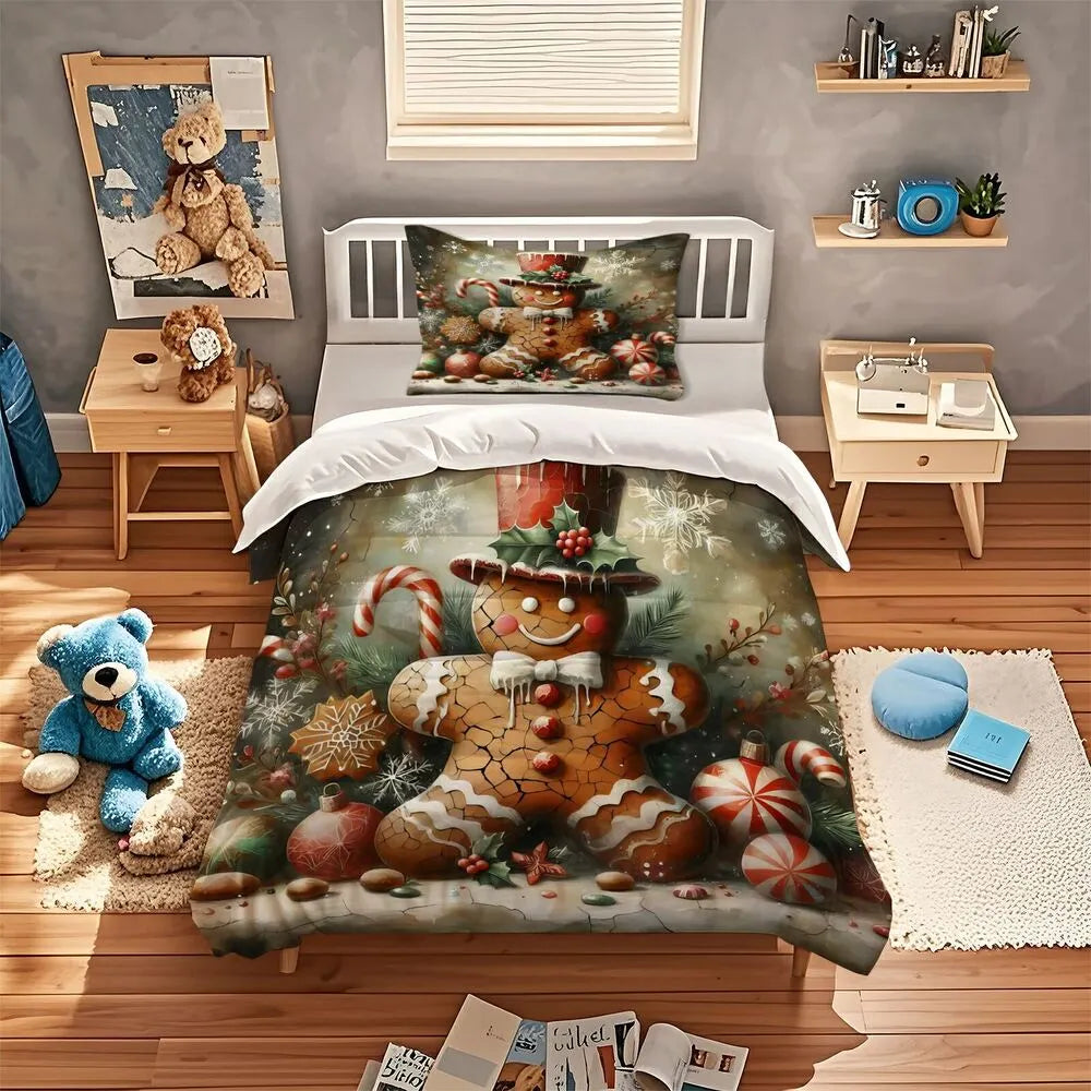 Christmas Vintage Gingerbread Man Christmas Gift Duvet Cover Set Kids Bedding Set