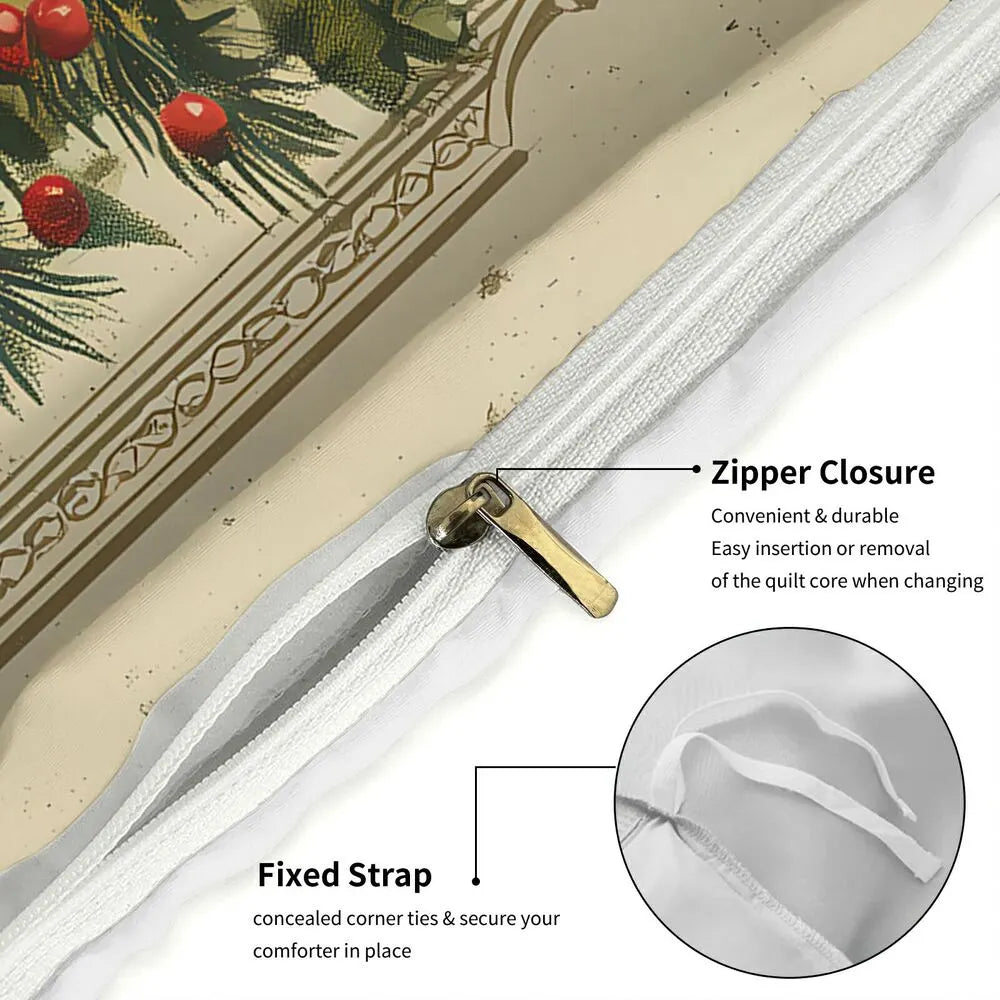 Christmas Vintage Girl Cats Merry Christmas Beige Christmas Gift Duvet Cover Set Kids Bedding Set