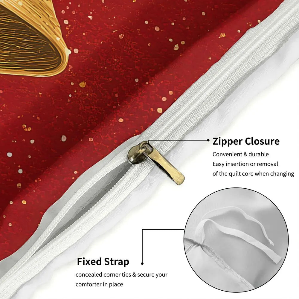 Christmas Vintage Golden Bells Merry Christmas Red Christmas Gift Duvet Cover Set Kids Bedding Set