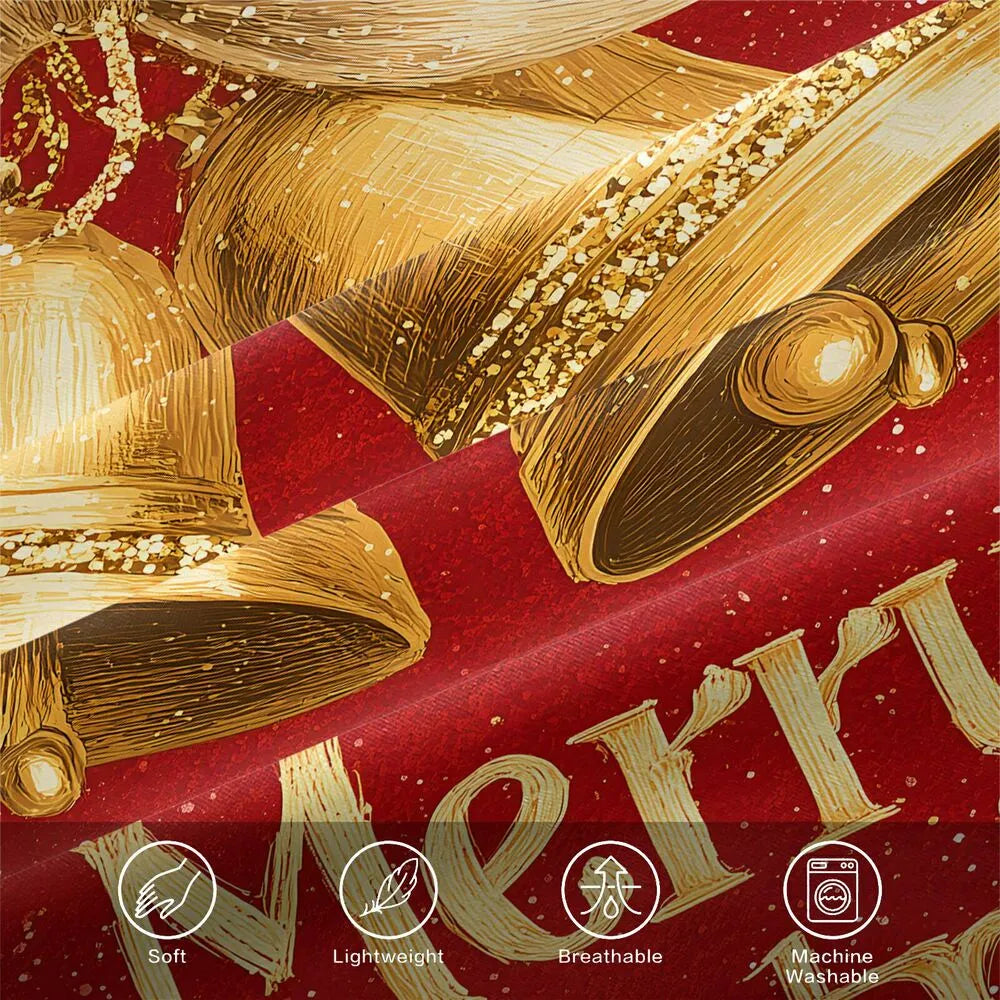 Christmas Vintage Golden Bells Merry Christmas Red Christmas Gift Duvet Cover Set Kids Bedding Set