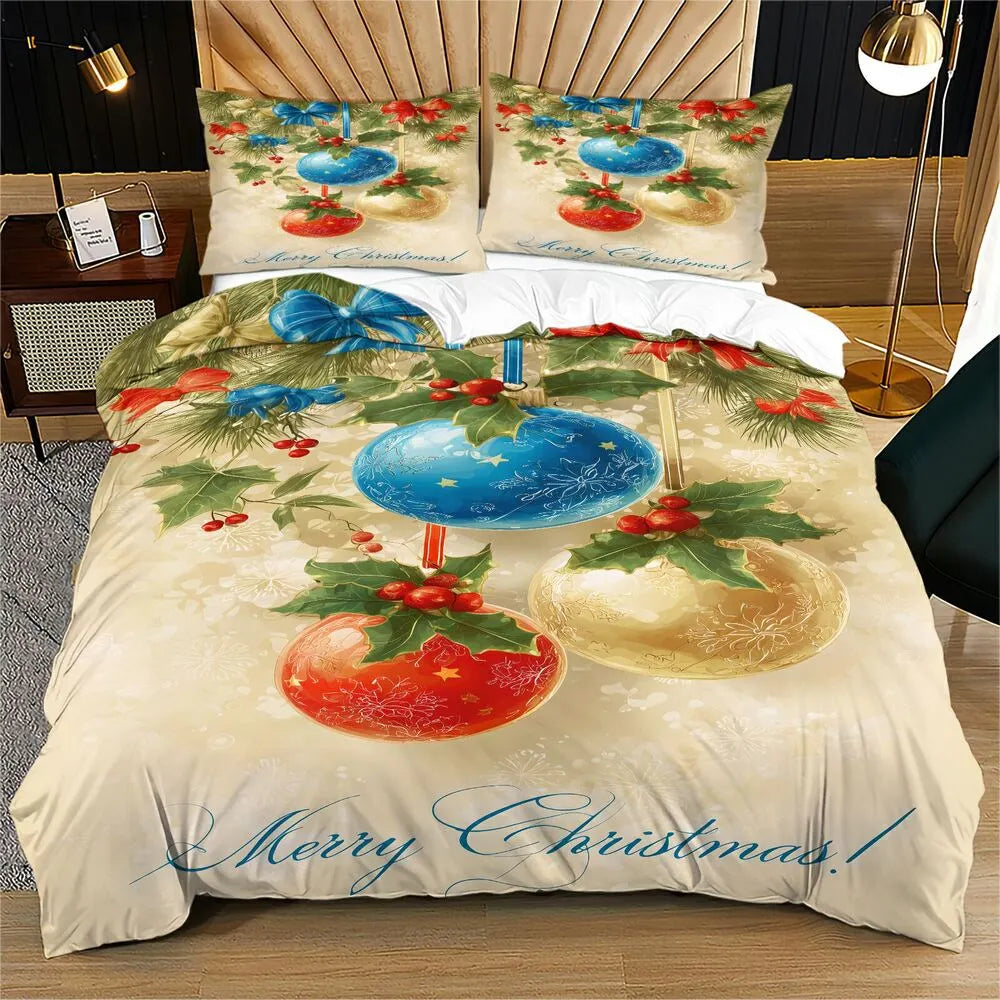 Christmas Vintage Ornaments Merry Christmas Beige Christmas Gift Duvet Cover Set Kids Bedding Set