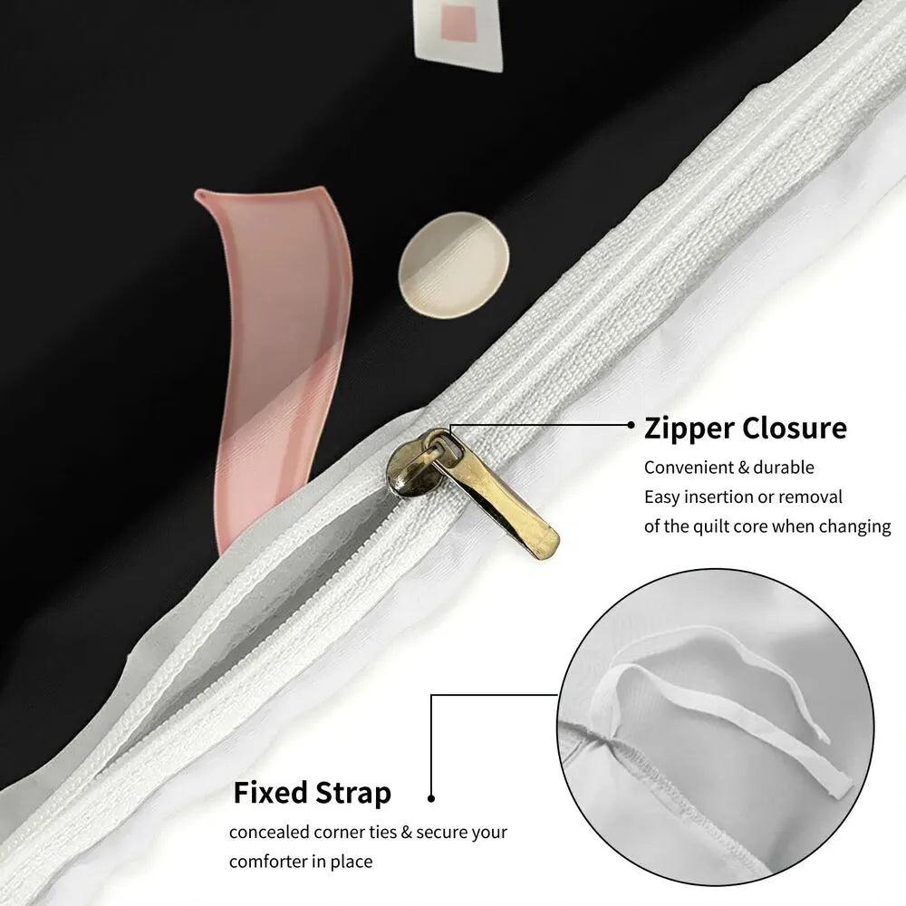 Christmas Vintage Pink Bow Floral Black Christmas Gift Duvet Cover Set Kids Bedding Set