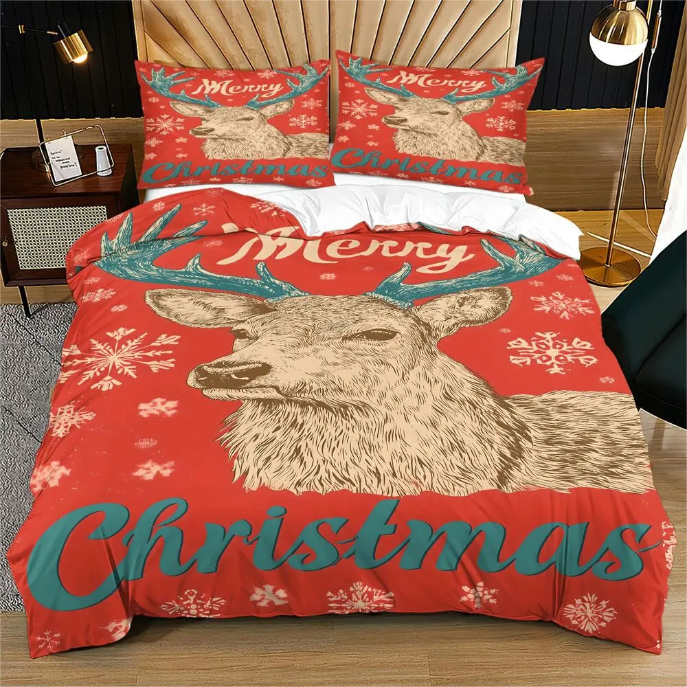 Christmas Vintage Reindeer Merry Christmas Gift Duvet Cover Set Kids Bedding Set