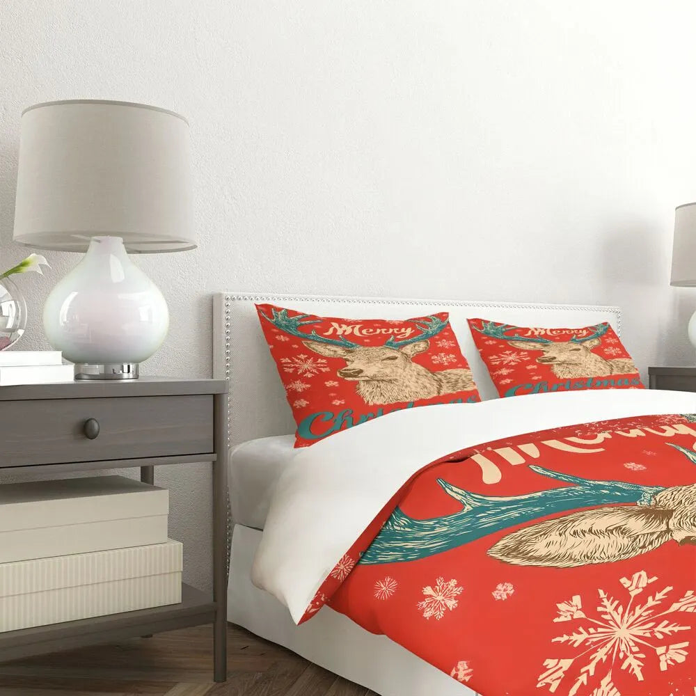 Christmas Vintage Reindeer Merry Christmas Gift Duvet Cover Set Kids Bedding Set