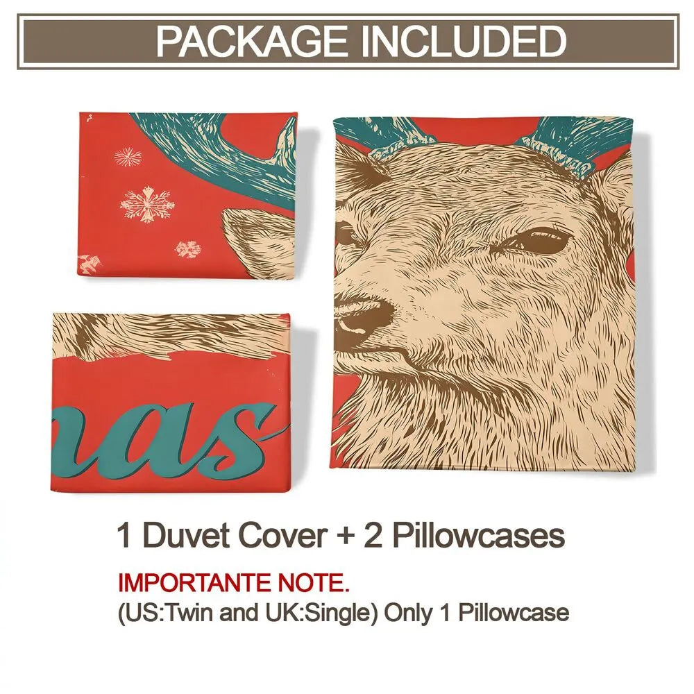 Christmas Vintage Reindeer Merry Christmas Gift Duvet Cover Set Kids Bedding Set