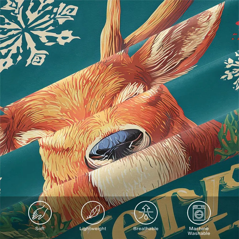 Christmas Vintage Reindeer Merry Christmas Red Teal Christmas Gift Duvet Cover Set Kids Bedding Set