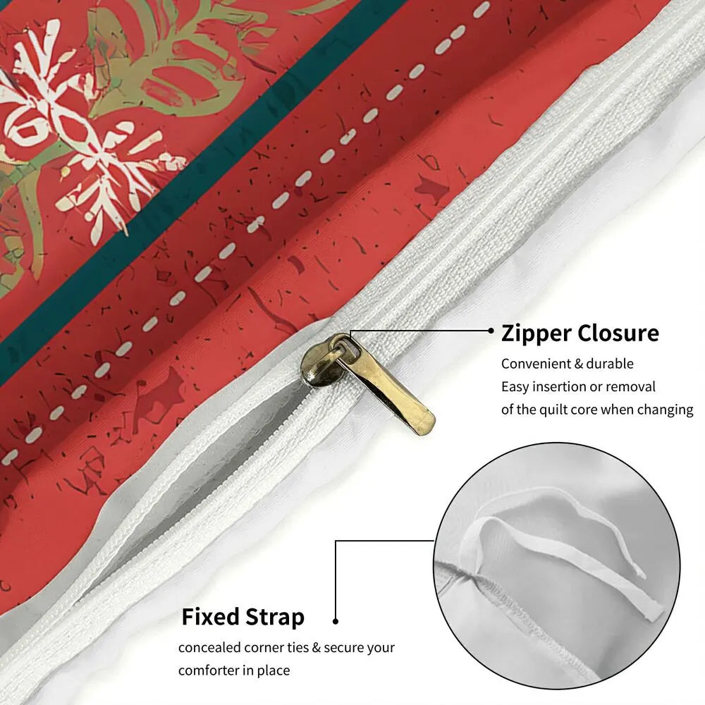 Christmas Vintage Reindeer Merry Christmas Red Teal Christmas Gift Duvet Cover Set Kids Bedding Set