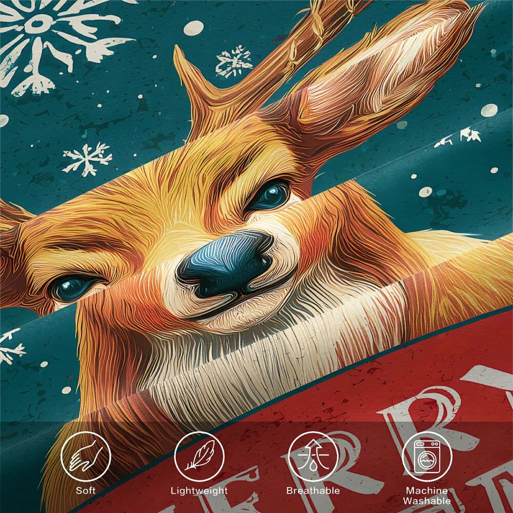 Christmas Vintage Reindeer Merry Christmas Red Teal Christmas Gift Duvet Cover Set Kids Bedding Set