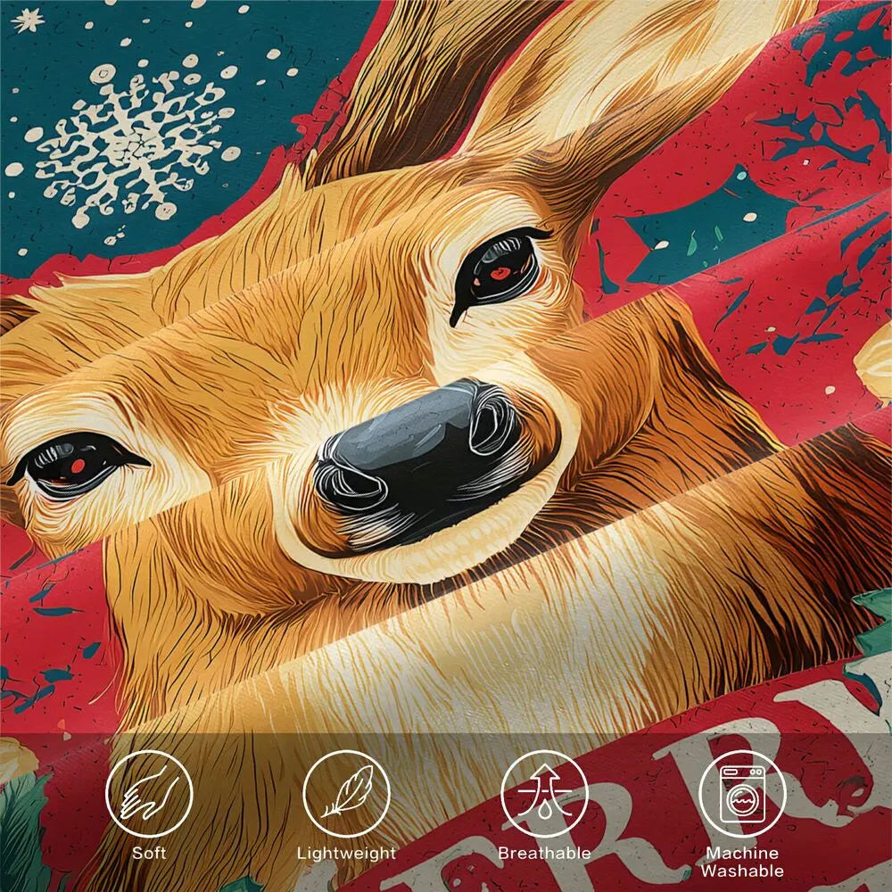 Christmas Vintage Reindeer Merry Christmas Red Teal Christmas Gift Duvet Cover Set Kids Bedding Set