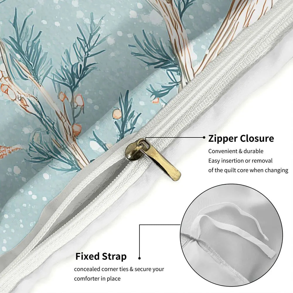 Christmas Vintage Reindeer Tree Mint Blue Christmas Gift Duvet Cover Set Kids Bedding Set