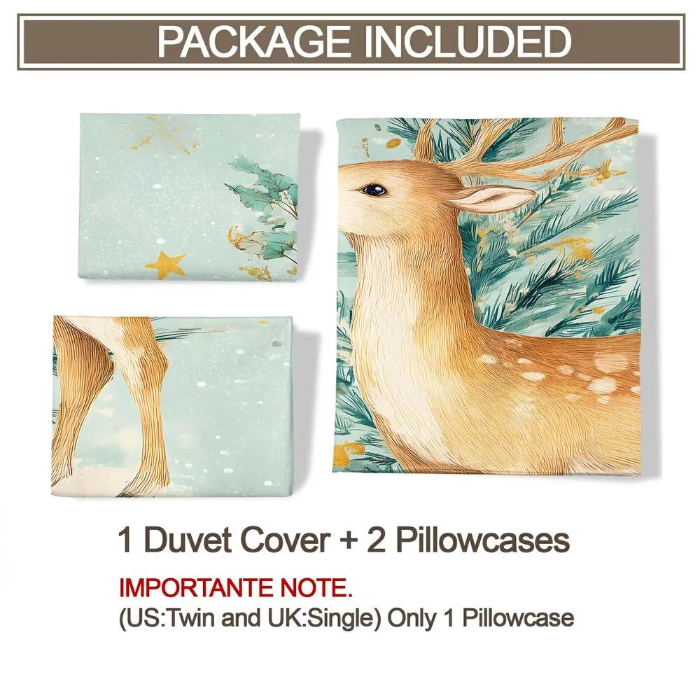 Christmas Vintage Reindeer Tree Mint Blue Christmas Gift Duvet Cover Set Kids Bedding Set