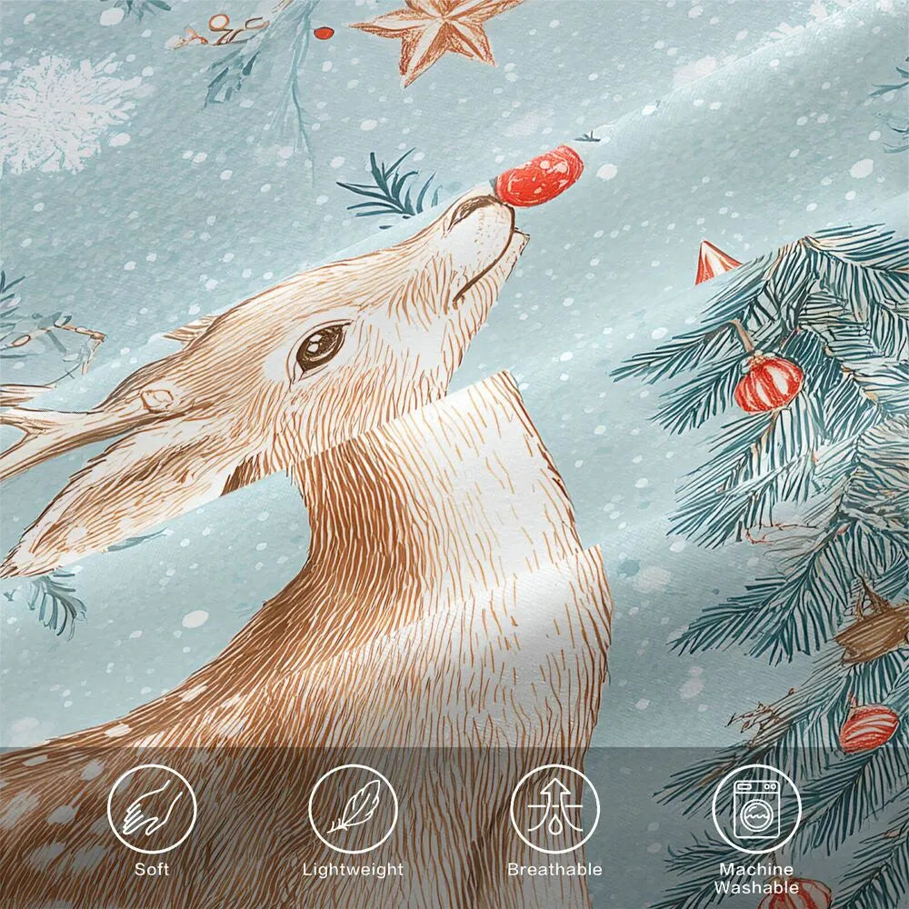 Christmas Vintage Reindeer Tree Mint Blue Christmas Gift Duvet Cover Set Kids Bedding Set