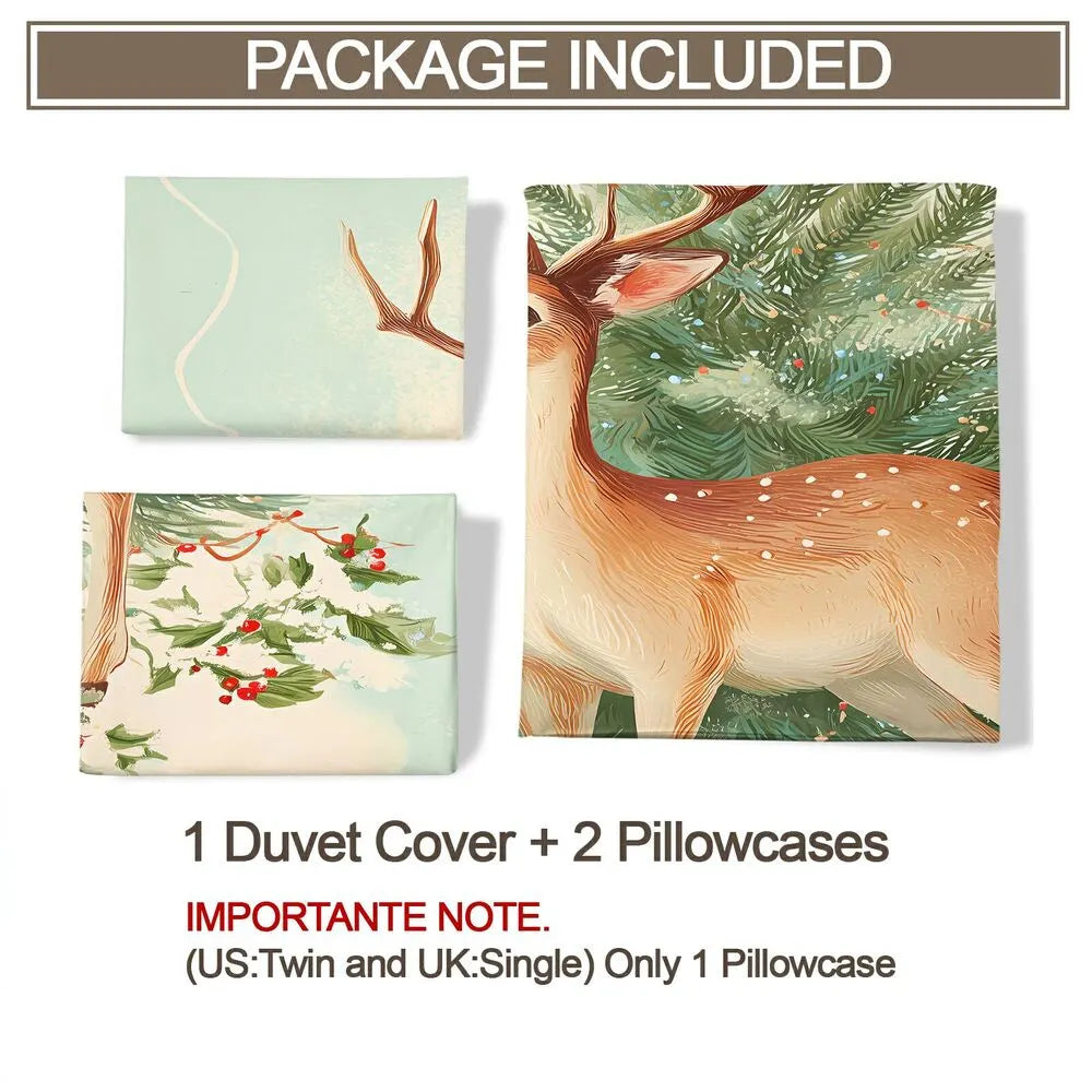 Christmas Vintage Reindeer Tree Mint Green Christmas Gift Duvet Cover Set Kids Bedding Set