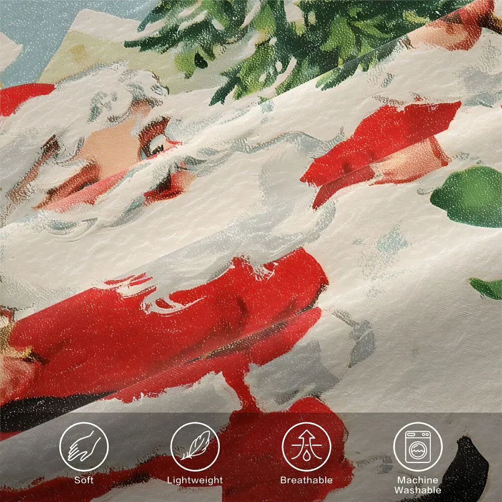 Christmas Vintage Santa And Elves Snowy Scene Beige Christmas Gift Duvet Cover Set Kids Bedding Set