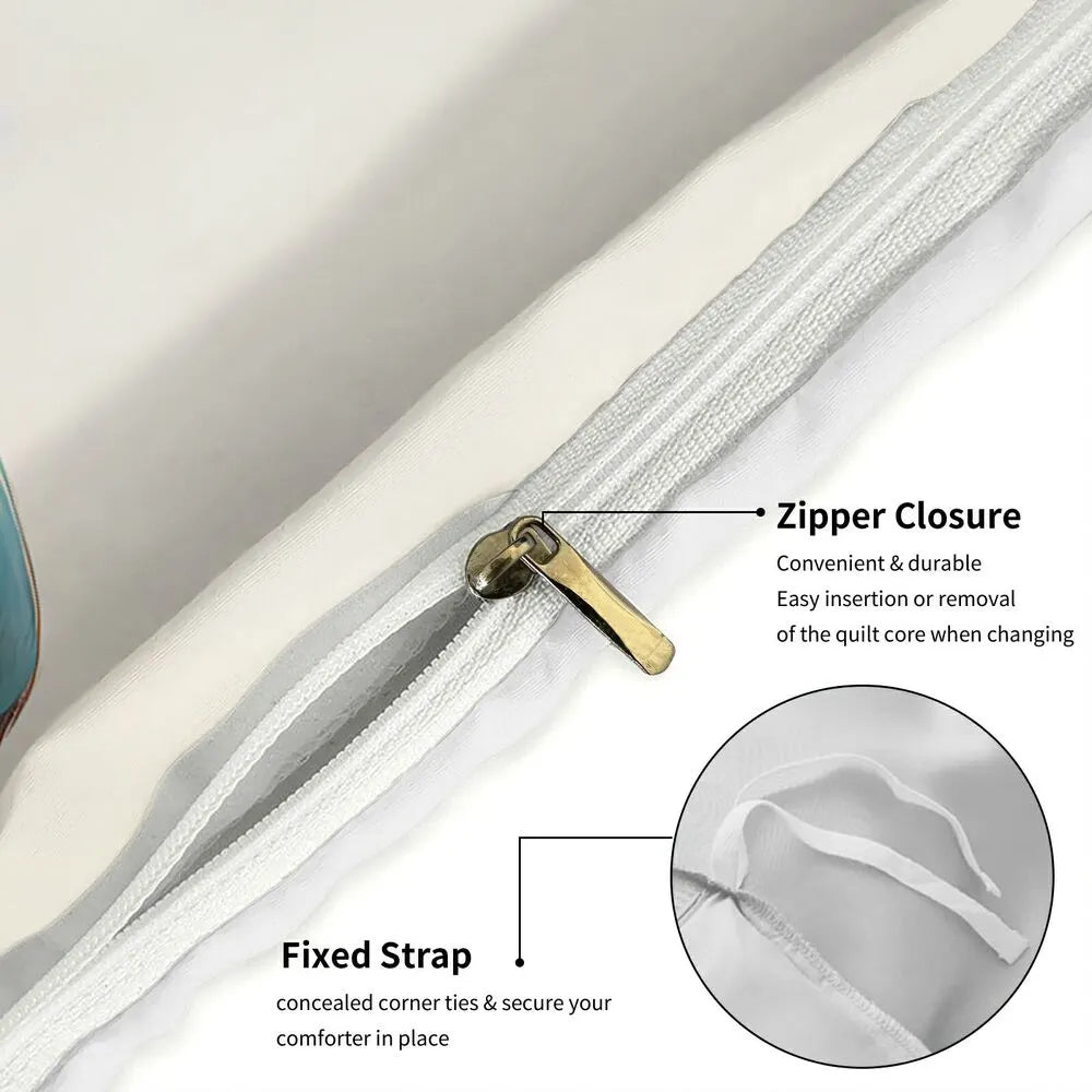 Christmas Vintage Santa Blue Car Beige Christmas Gift Duvet Cover Set Kids Bedding Set