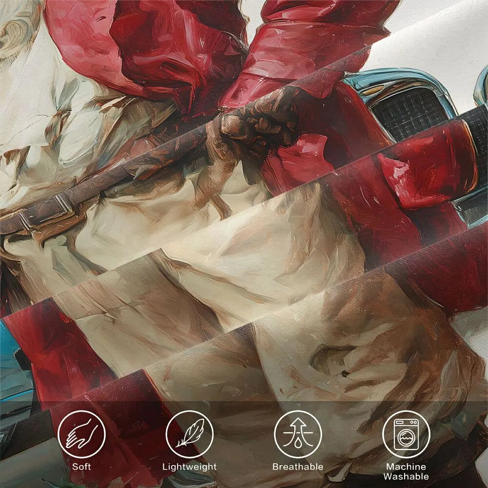 Christmas Vintage Santa Blue Car Beige Christmas Gift Duvet Cover Set Kids Bedding Set