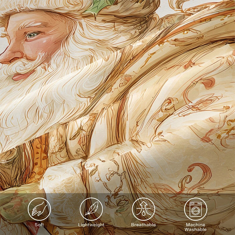 Christmas Vintage Santa Candy Cane Beige Christmas Gift Duvet Cover Set Kids Bedding Set