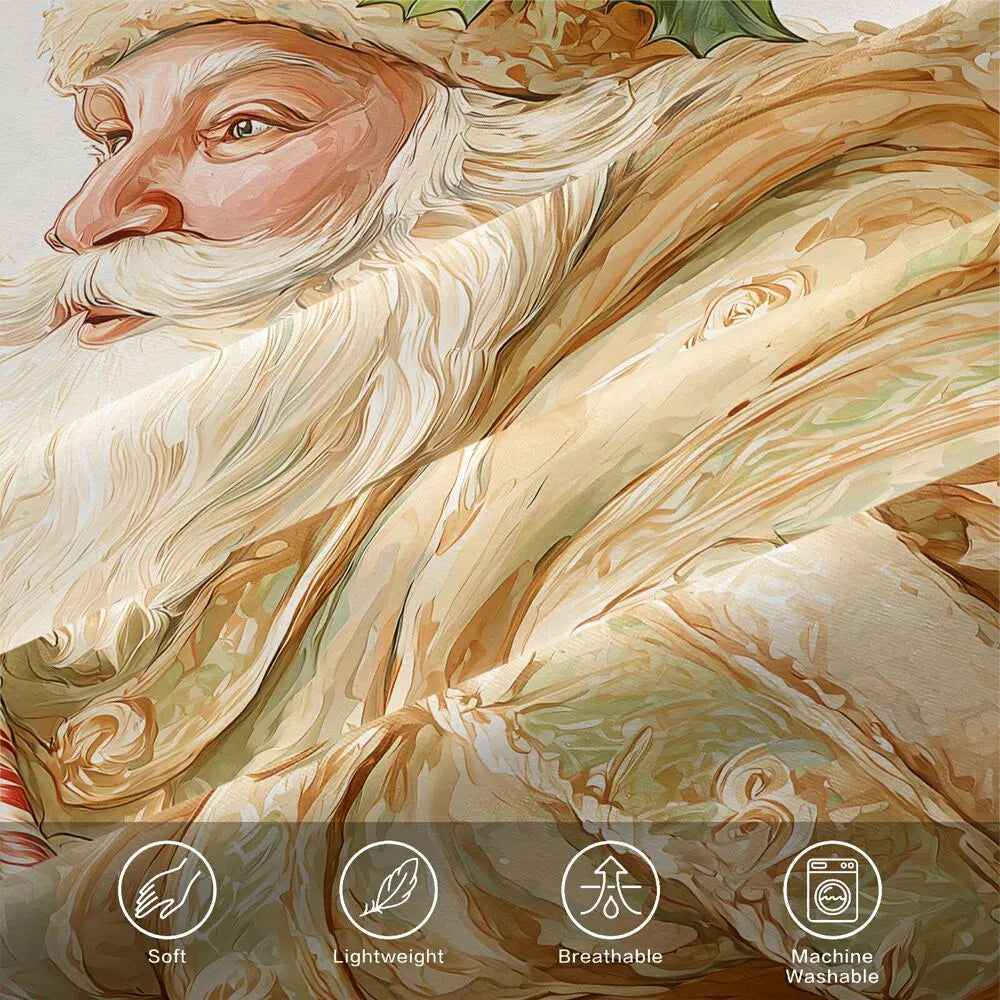 Christmas Vintage Santa Candy Cane Gold Beige Christmas Gift Duvet Cover Set Kids Bedding Set