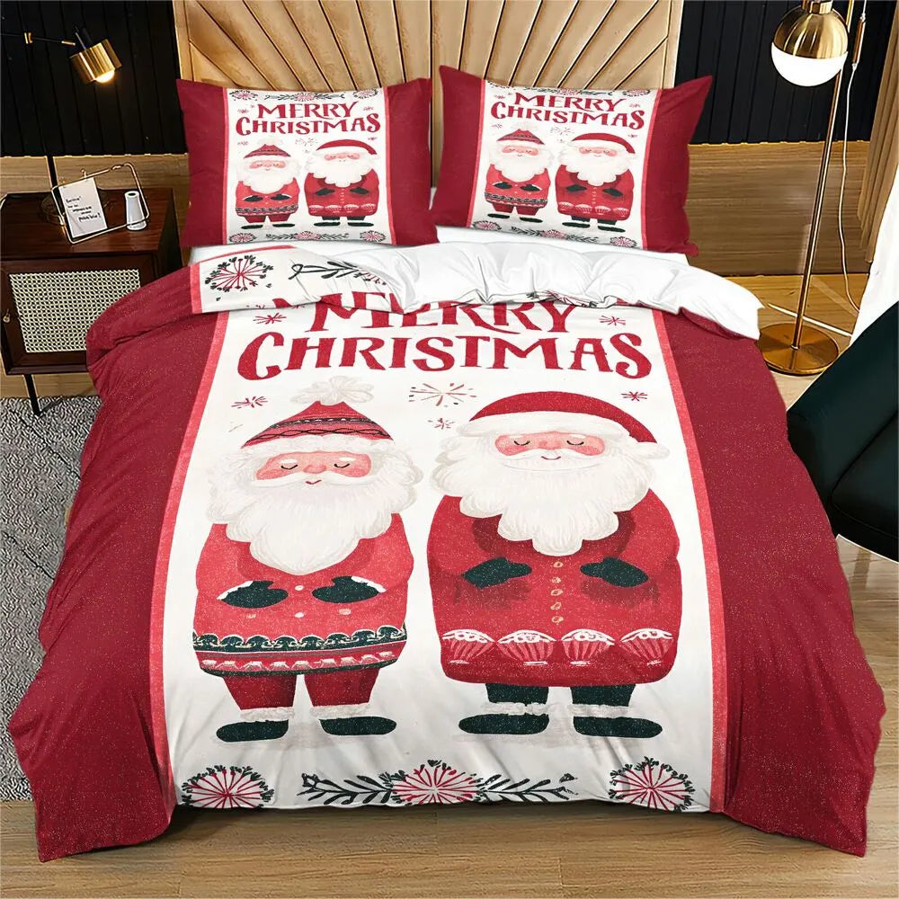 Christmas Vintage Santa Duo Merry Christmas Red Christmas Gift Duvet Cover Set Kids Bedding Set