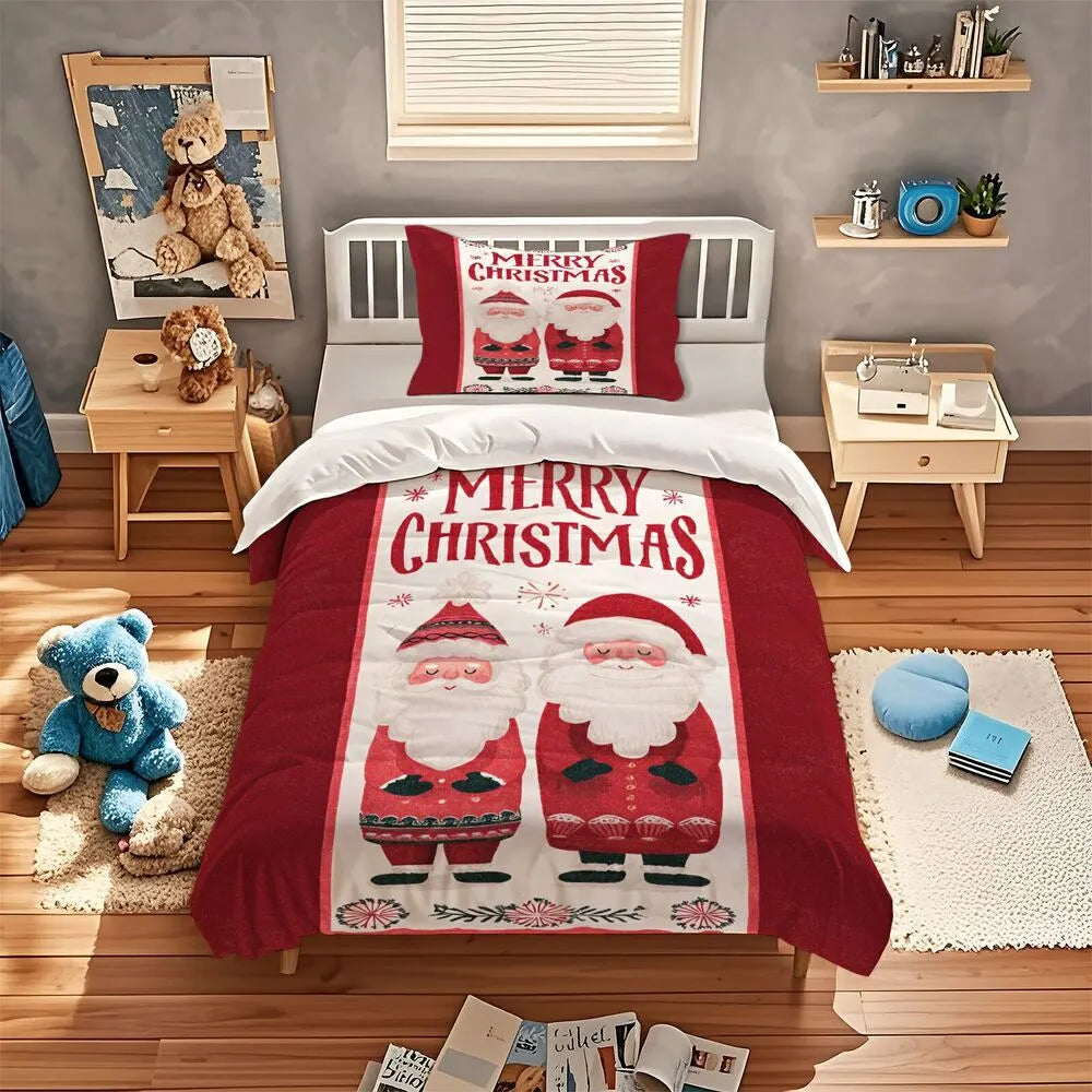 Christmas Vintage Santa Duo Merry Christmas Red Christmas Gift Duvet Cover Set Kids Bedding Set