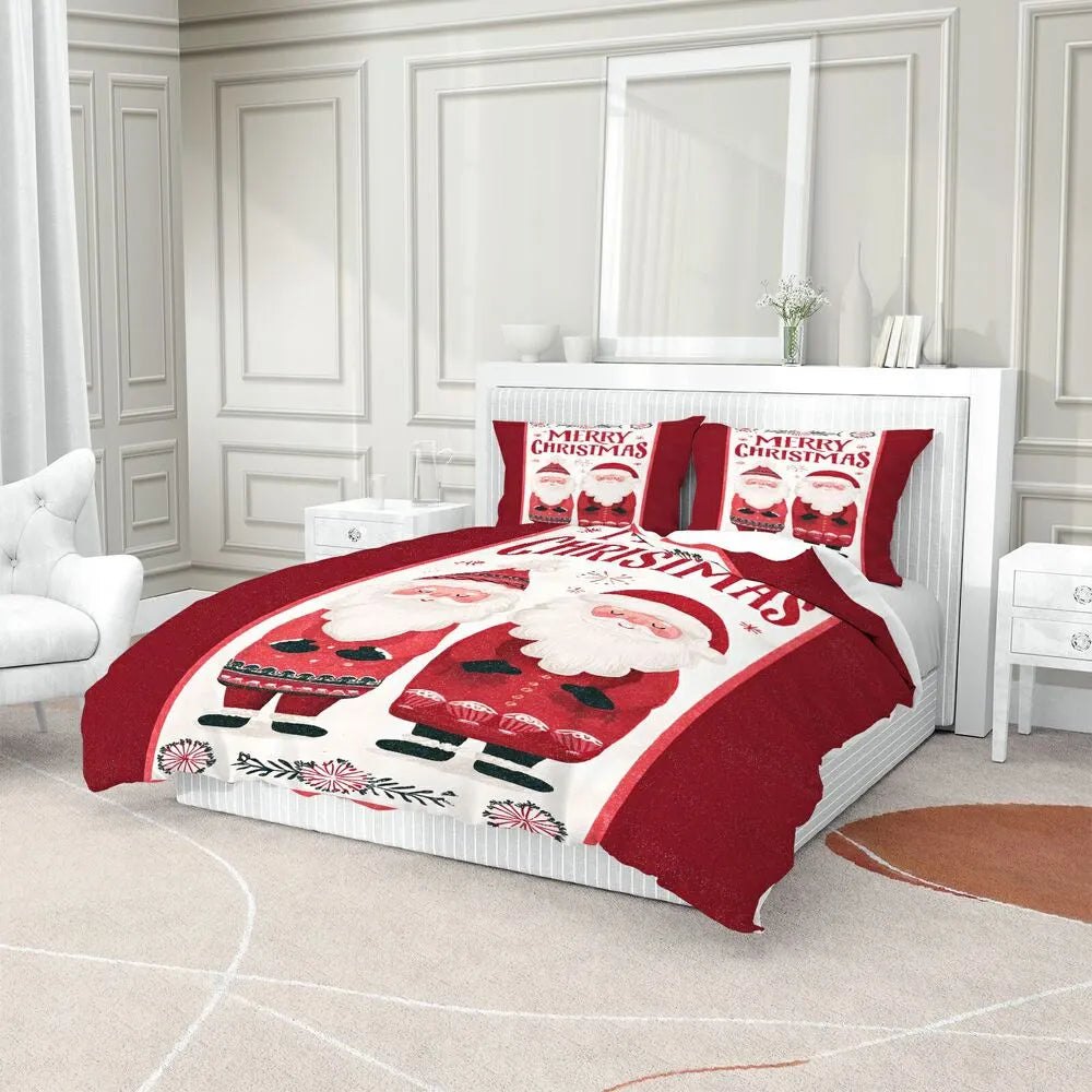 Christmas Vintage Santa Duo Merry Christmas Red Christmas Gift Duvet Cover Set Kids Bedding Set