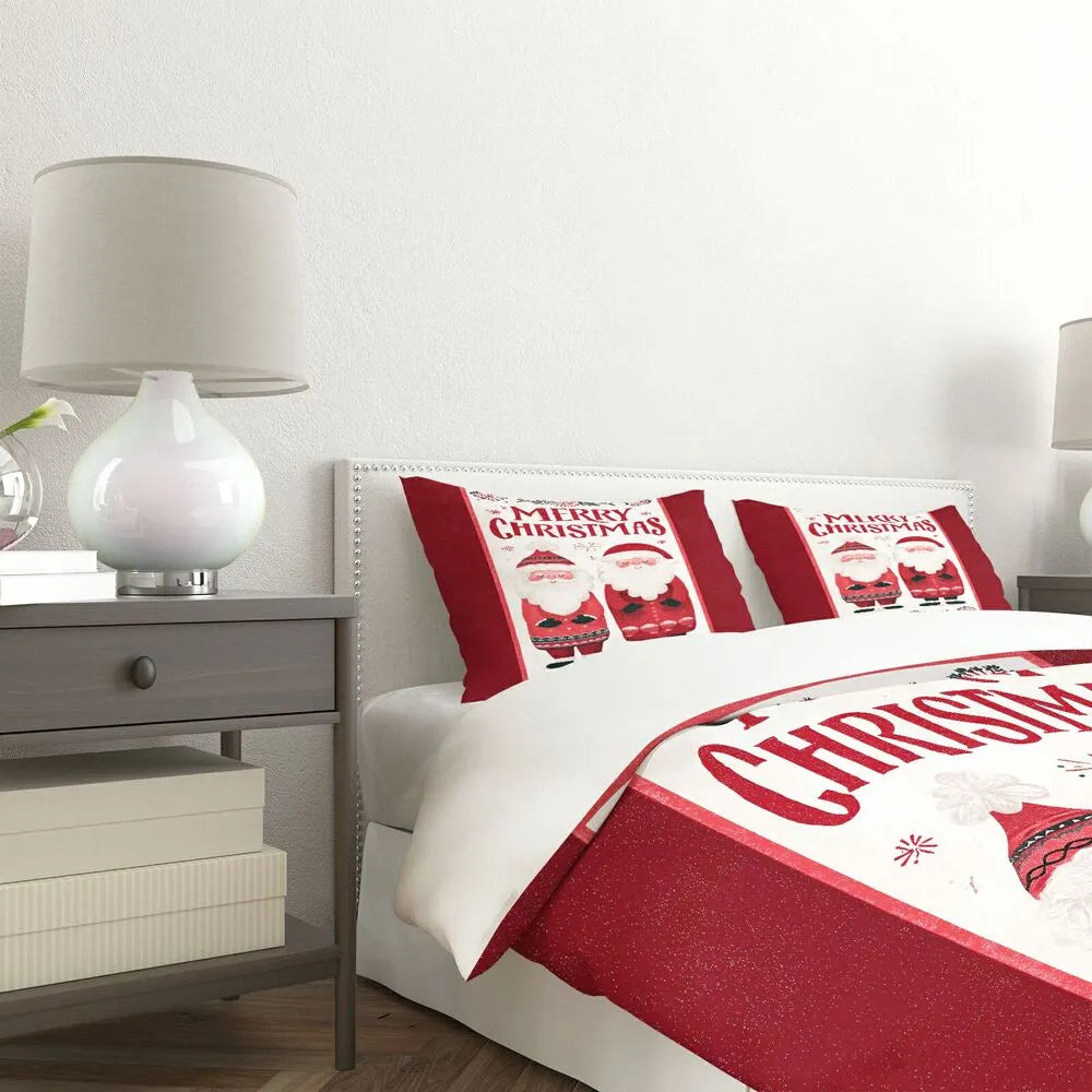 Christmas Vintage Santa Duo Merry Christmas Red Christmas Gift Duvet Cover Set Kids Bedding Set