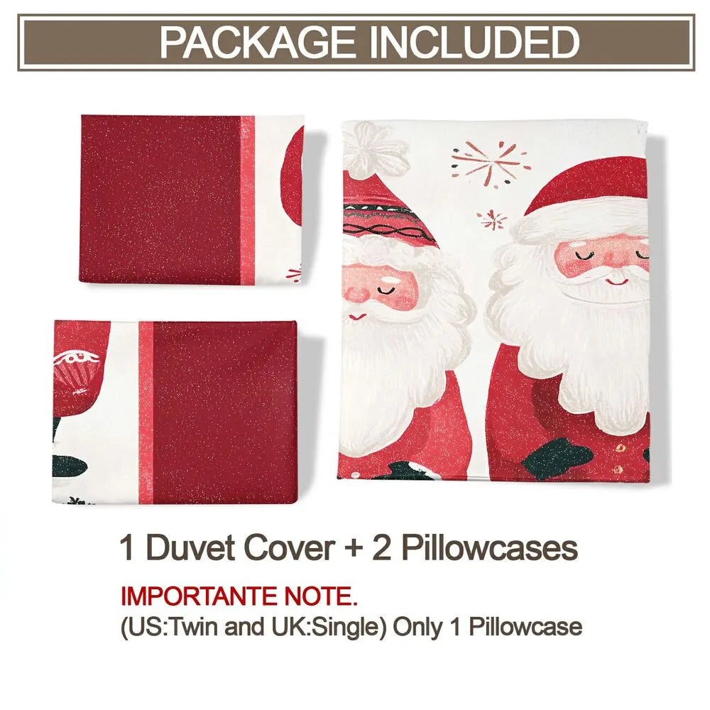 Christmas Vintage Santa Duo Merry Christmas Red Christmas Gift Duvet Cover Set Kids Bedding Set