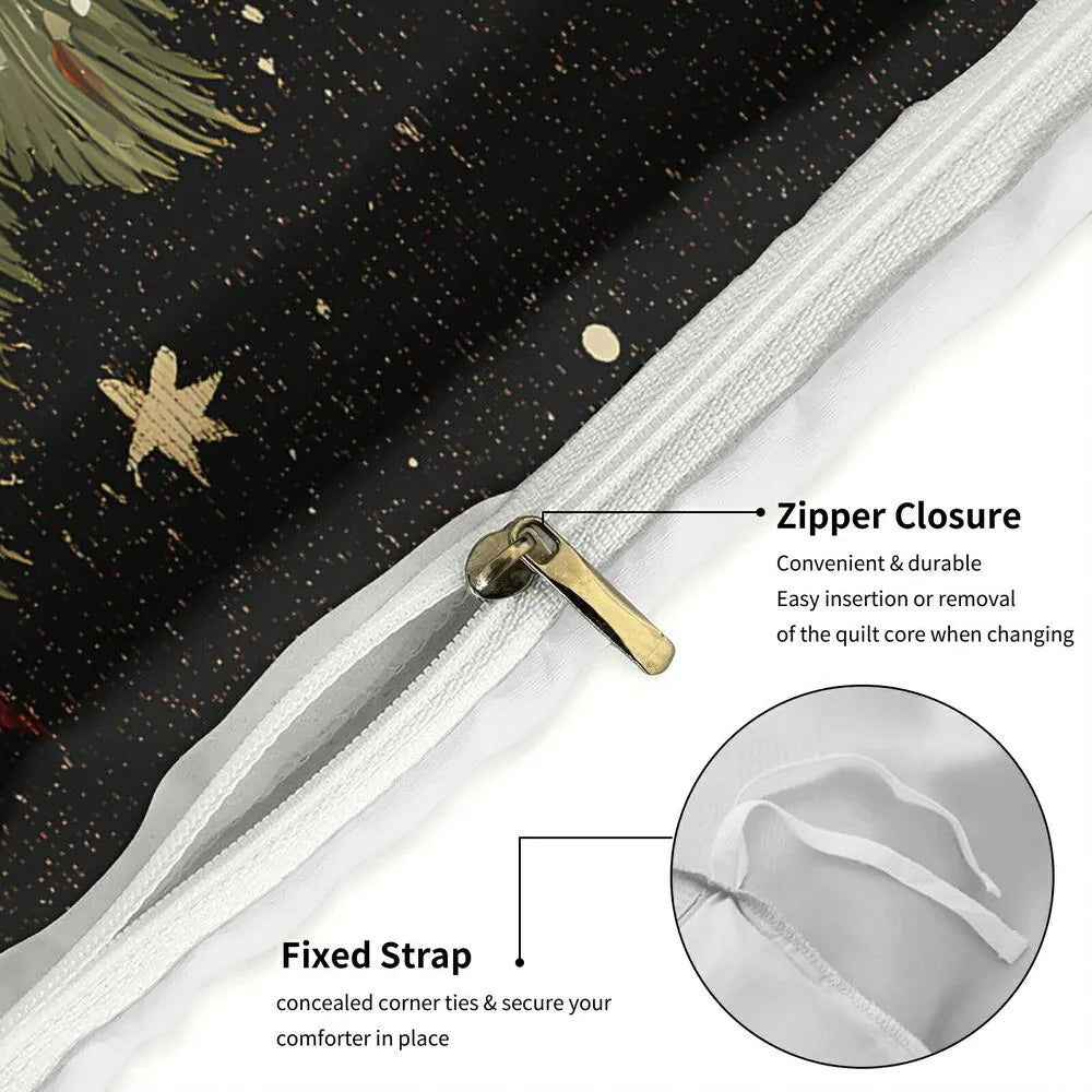 Christmas Vintage Santa Football Plaid Black Red Christmas Gift Duvet Cover Set Kids Bedding Set