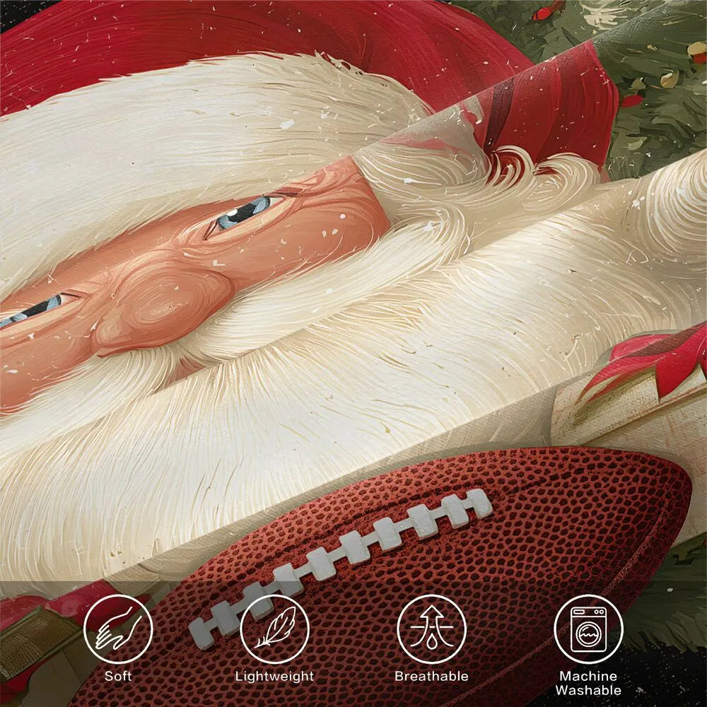 Christmas Vintage Santa Football Plaid Black Red Christmas Gift Duvet Cover Set Kids Bedding Set