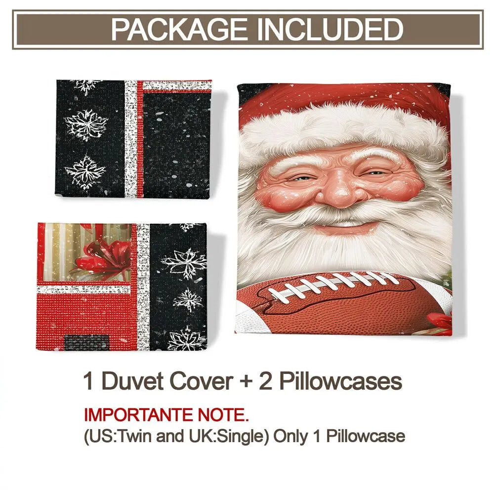 Christmas Vintage Santa Football Snowflake Black Red Christmas Gift Duvet Cover Set Kids Bedding Set