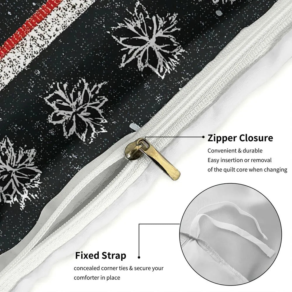 Christmas Vintage Santa Football Snowflake Black Red Christmas Gift Duvet Cover Set Kids Bedding Set