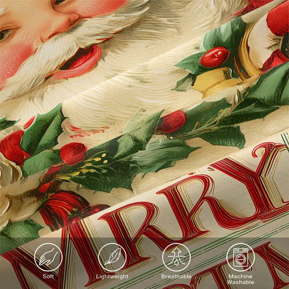 Christmas Vintage Santa Holly Merry Christmas Striped Christmas Gift Duvet Cover Set Kids Bedding Set