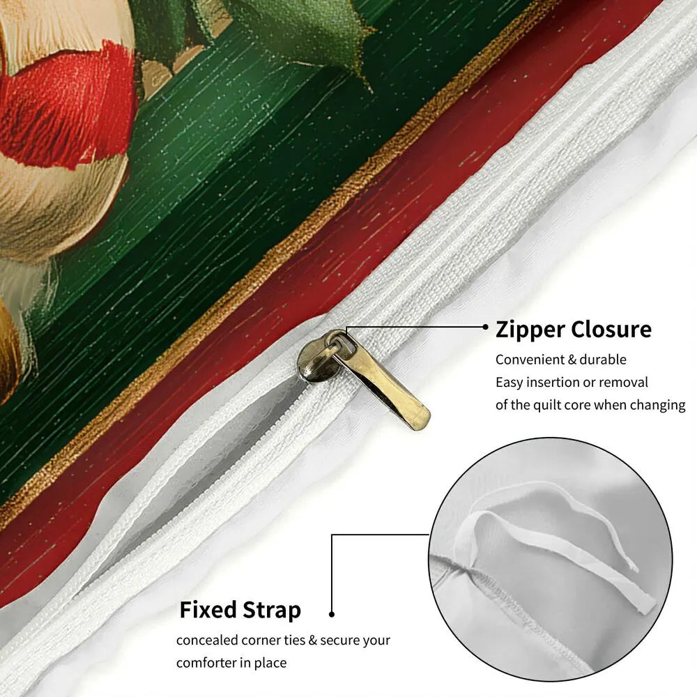 Christmas Vintage Santa Holly Merry Christmas Striped Christmas Gift Duvet Cover Set Kids Bedding Set