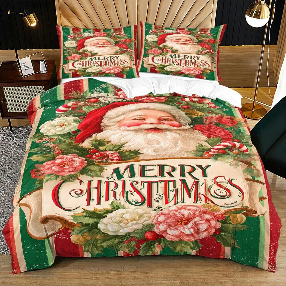 Christmas Vintage Santa Merry Christmas Gift Duvet Cover Set Kids Bedding Set
