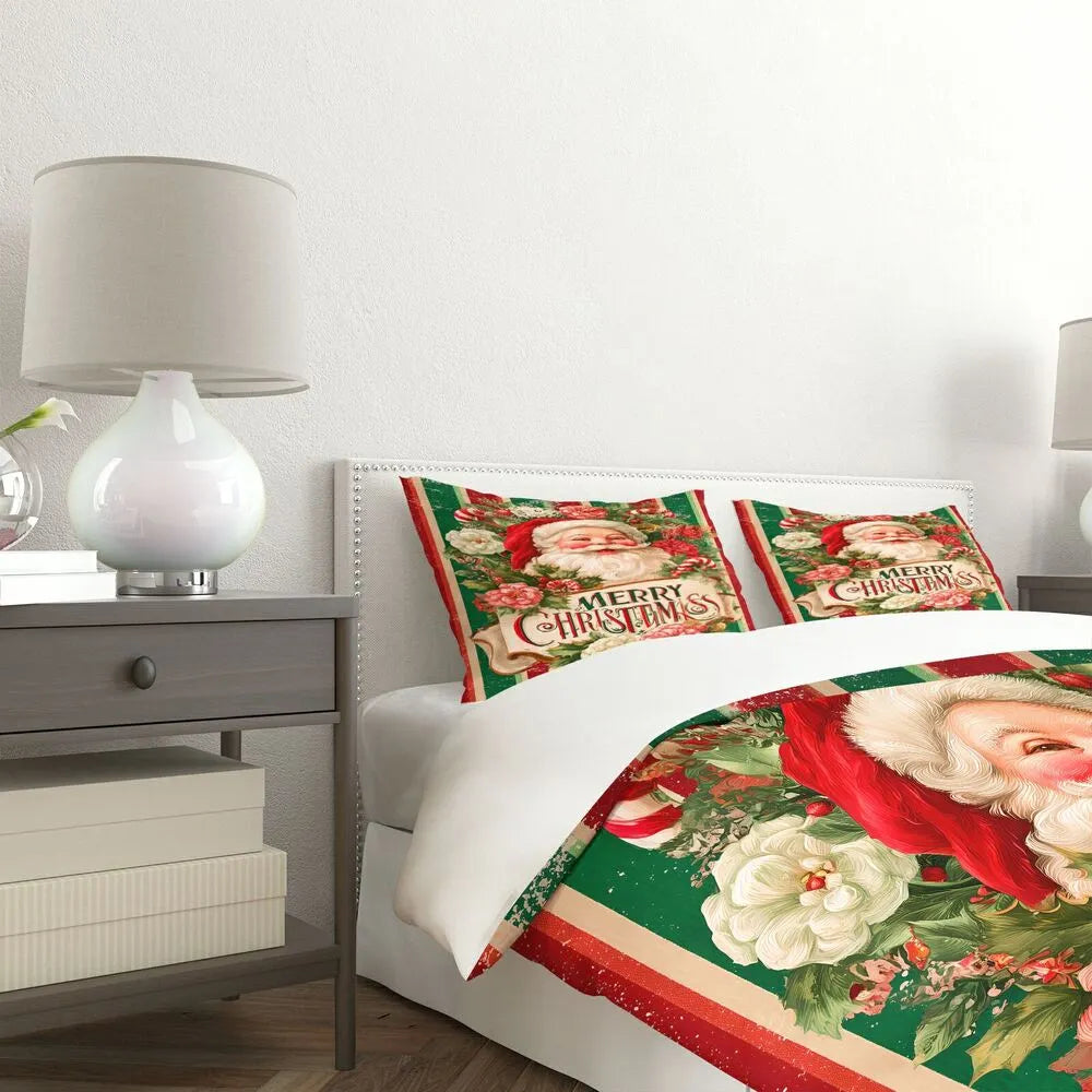 Christmas Vintage Santa Merry Christmas Gift Duvet Cover Set Kids Bedding Set