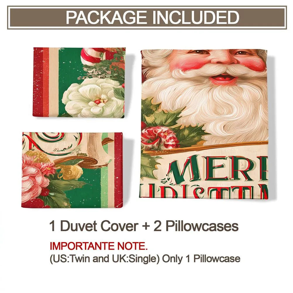 Christmas Vintage Santa Merry Christmas Gift Duvet Cover Set Kids Bedding Set