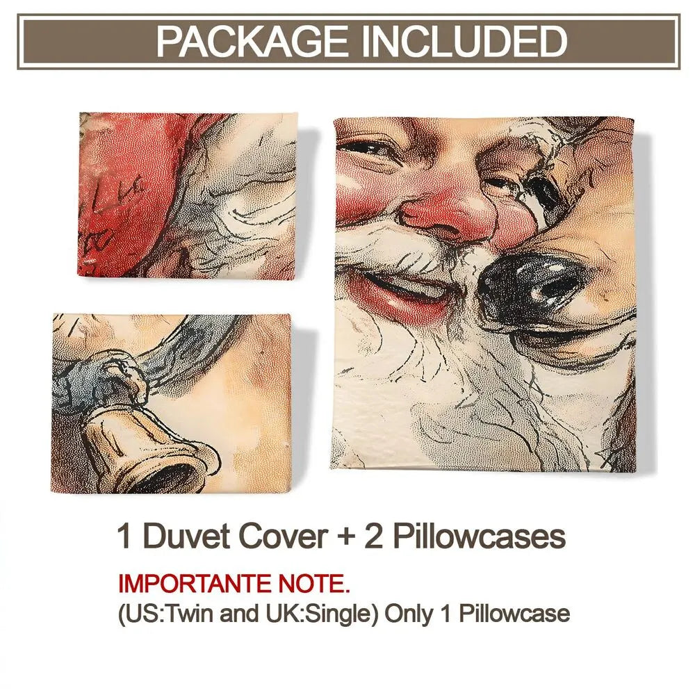 Christmas Vintage Santa Reindeer Beige Christmas Gift Duvet Cover Set Kids Bedding Set