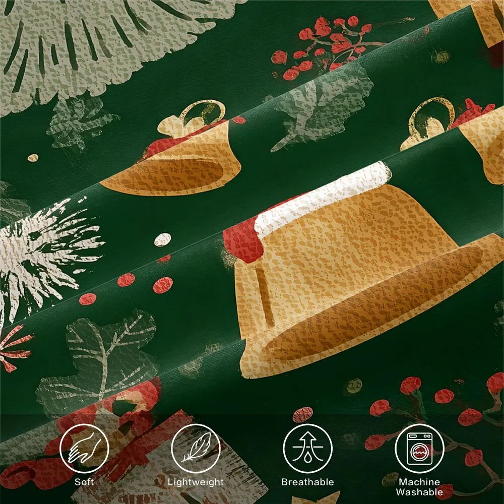 Christmas Vintage Santa Reindeer Bells Green Christmas Gift Duvet Cover Set Kids Bedding Set