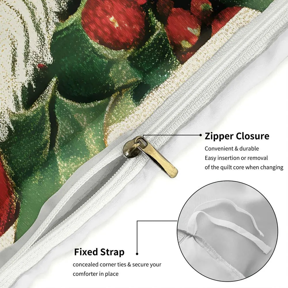 Christmas Vintage Santa Shh Holly Green Christmas Gift Duvet Cover Set Kids Bedding Set