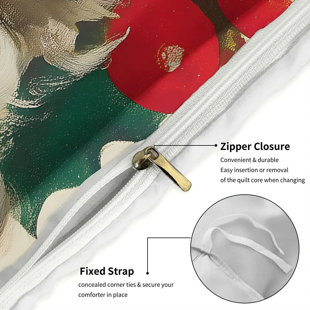 Christmas Vintage Santa Shh Holly Green Christmas Gift Duvet Cover Set Kids Bedding Set